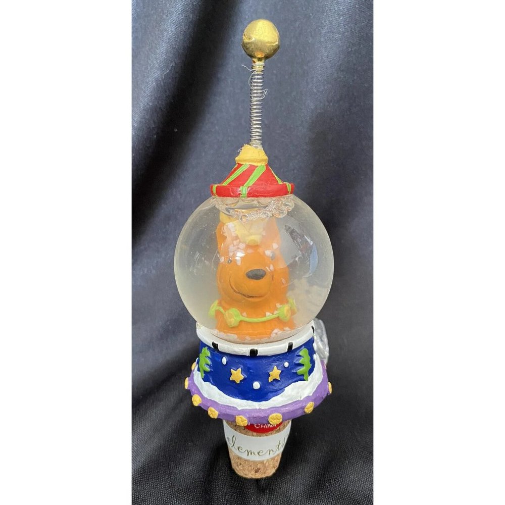 Wine Bottle Cork Stopper Christmas Reindeer Glass Snow Globe Festive Bell